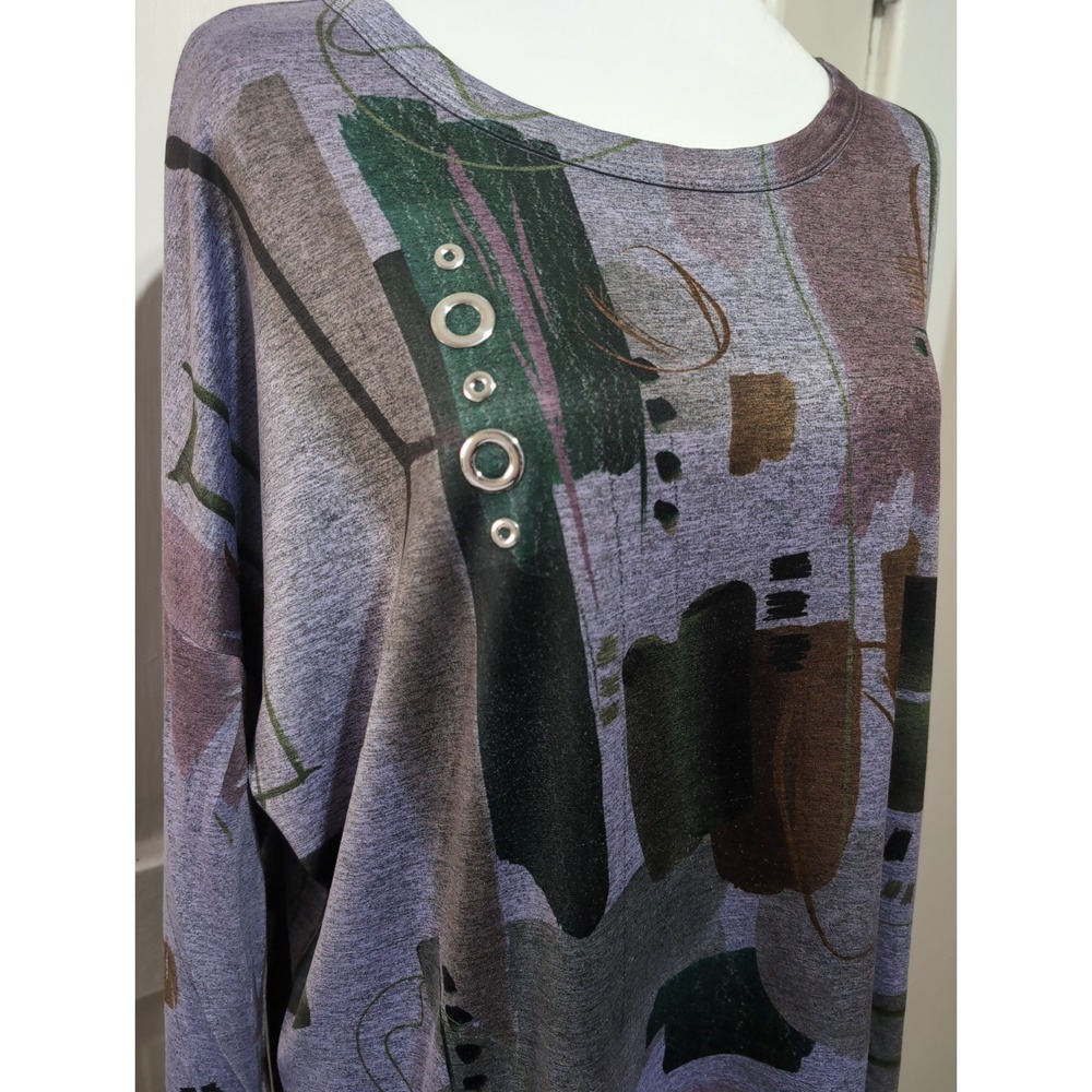 Jess & Jane Geometric Bling Tunic Top Lagenlook Art Womans L Purple(1677)G - Picture 2 of 5